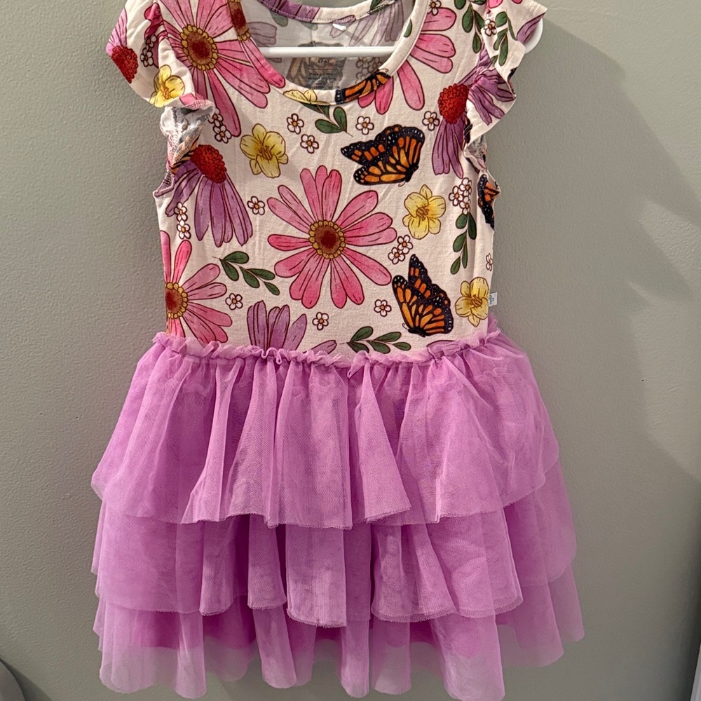 Posh Peanut Pink Floral Dress with Purple Tulle